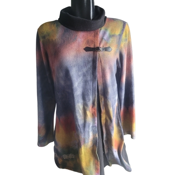 Variations Multi Colored Tie-dye Turtleneck Wrap Front Sweater L - Picture 1 of 7